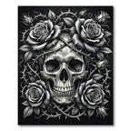 Monochrome Gothic Skull with Spiked Roses Rug