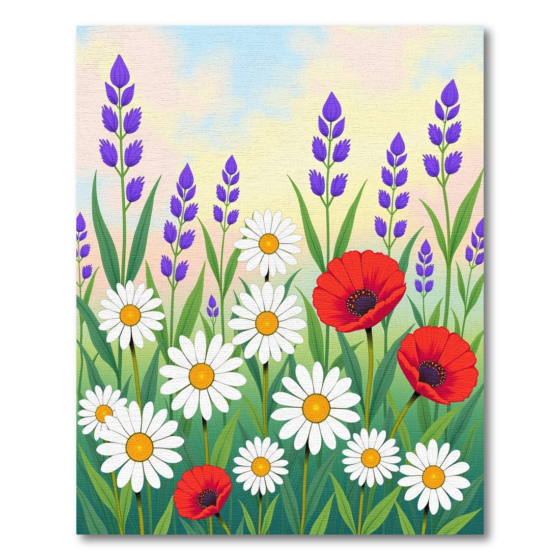 Vibrant Poppy Daisy Lavender Field Rug