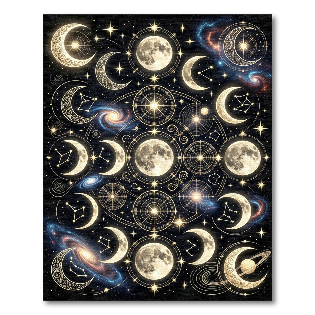 Celestial Lunar Phases Galaxy Gold Art Rug