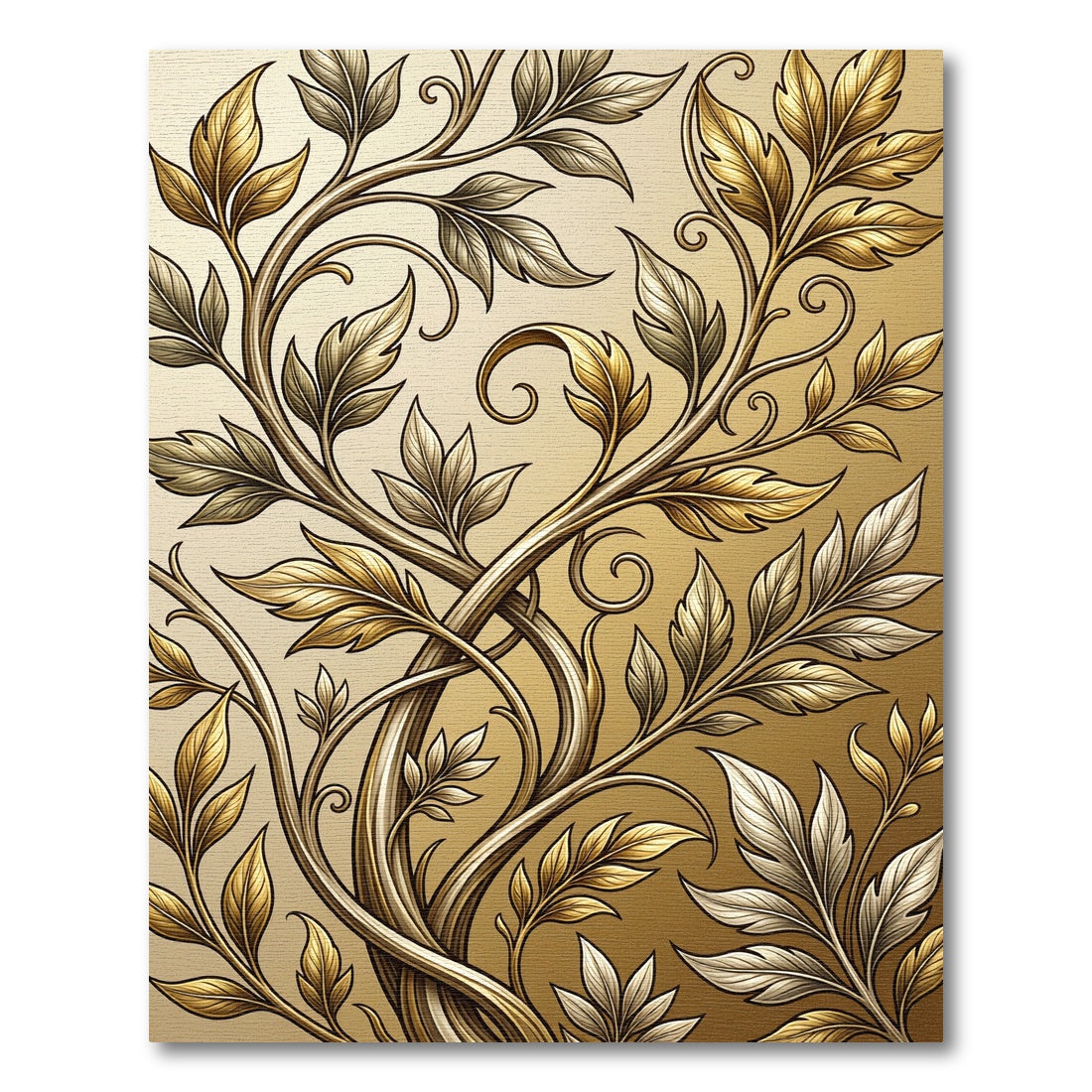 Elegant Golden Foliage Scroll Rug