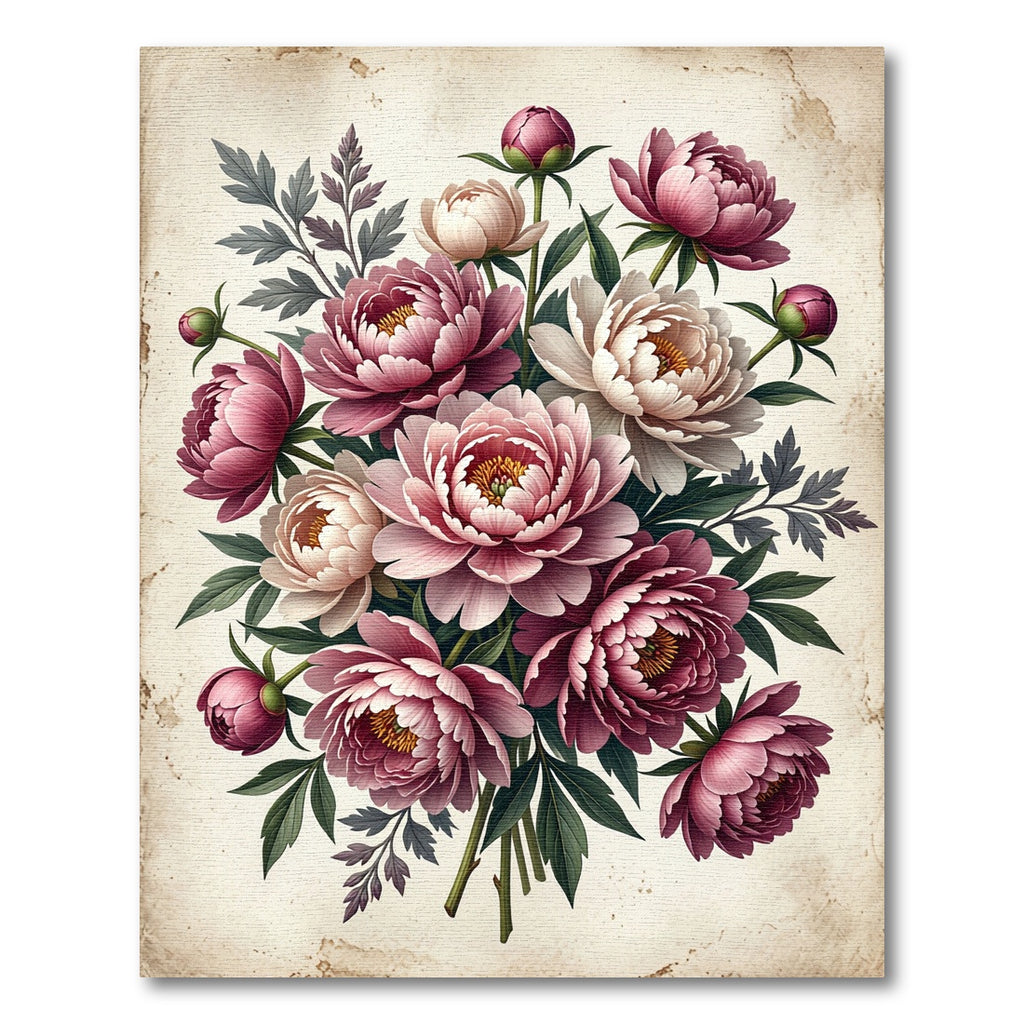 Crimson Pink Peony Garden Collage Rug