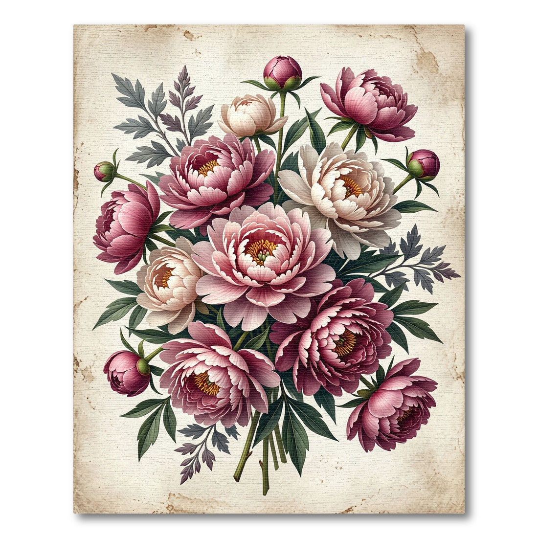 Crimson Pink Peony Garden Collage Rug