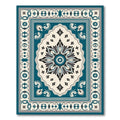 Teal Black Cream Medallion Border Rug
