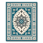 Teal Black Cream Medallion Border Rug