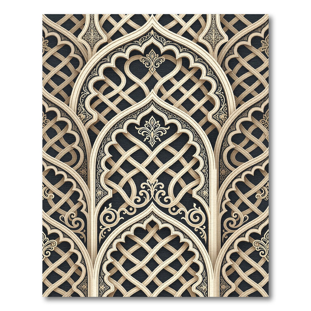 Ornate Cream and Charcoal Lattice Rug