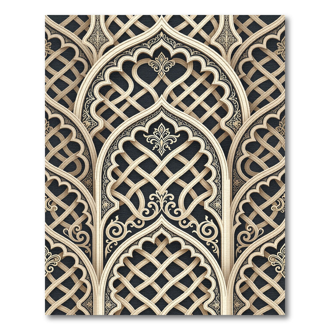 Ornate Cream and Charcoal Lattice Rug