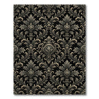 Ornate Charcoal Gold Damask Scroll Rug