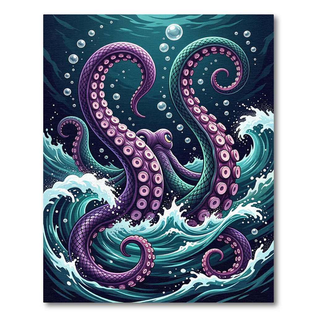 Mystic Deep Purple Kraken Ocean Waves Rug