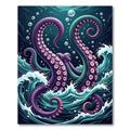 Mystic Deep Purple Kraken Ocean Waves Rug