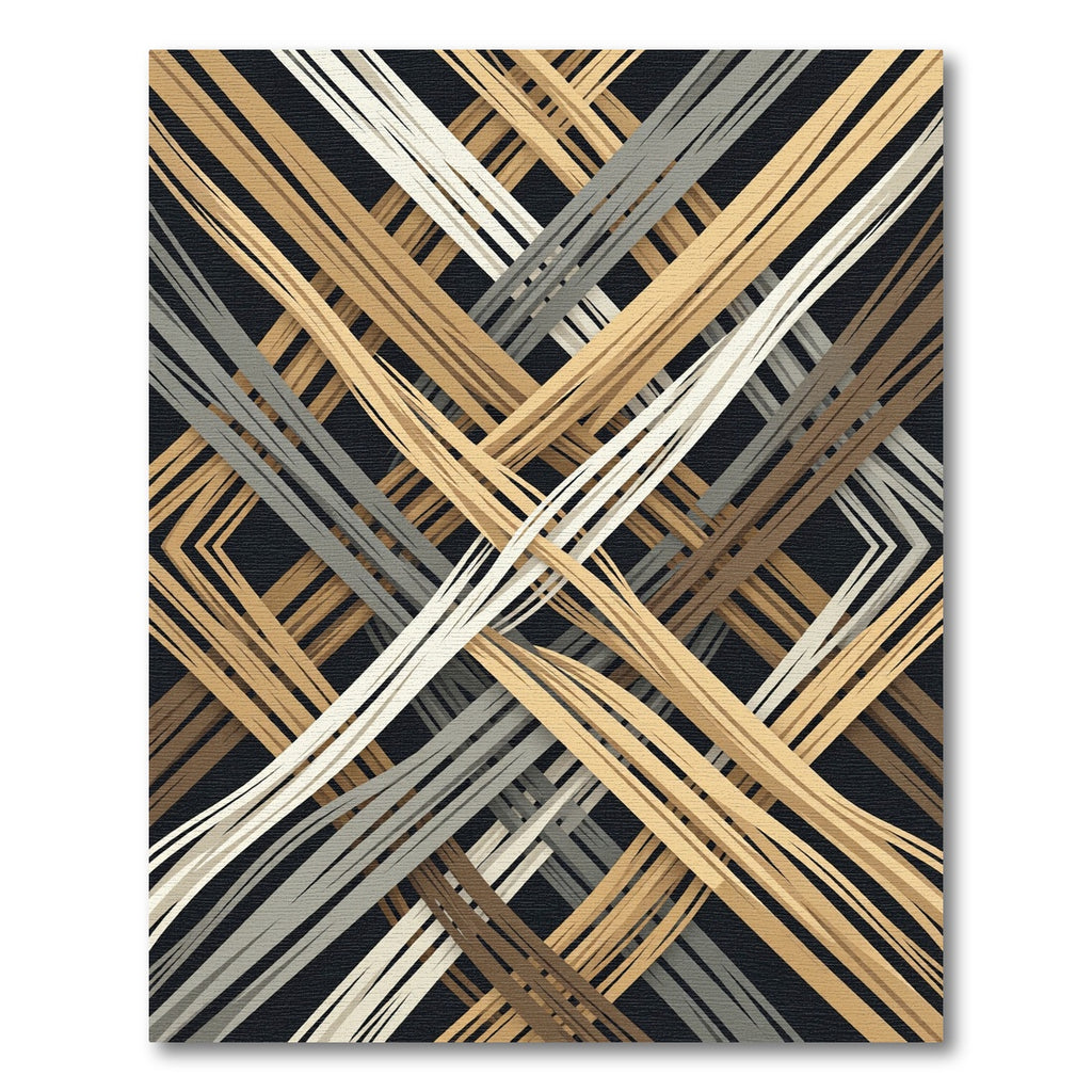 Abstract Neutral Tonal Interwoven Linear Grid Rug