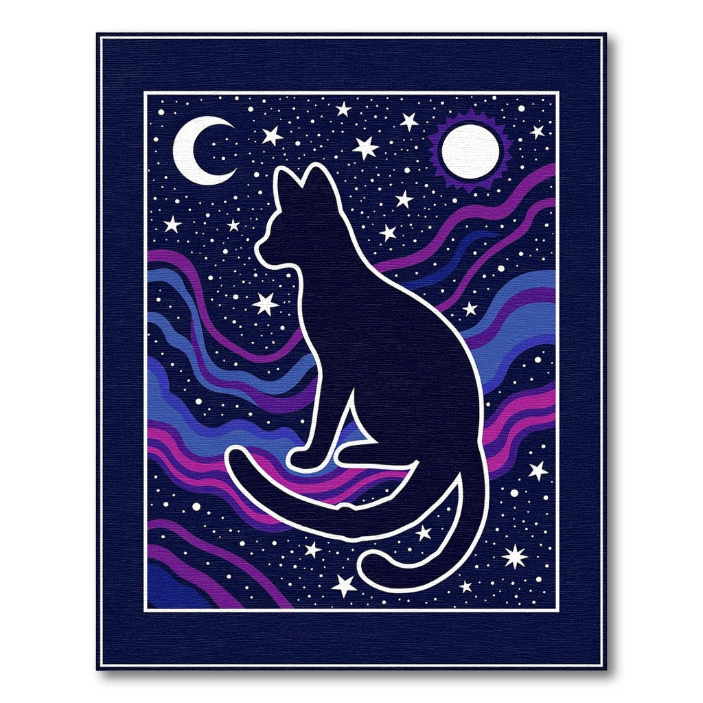 Midnight Cosmic Cat Celestial Waves Rug