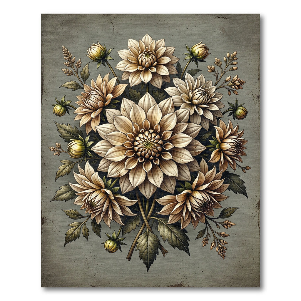 Muted Beige Ethereal Dalia Floral Composition Rug
