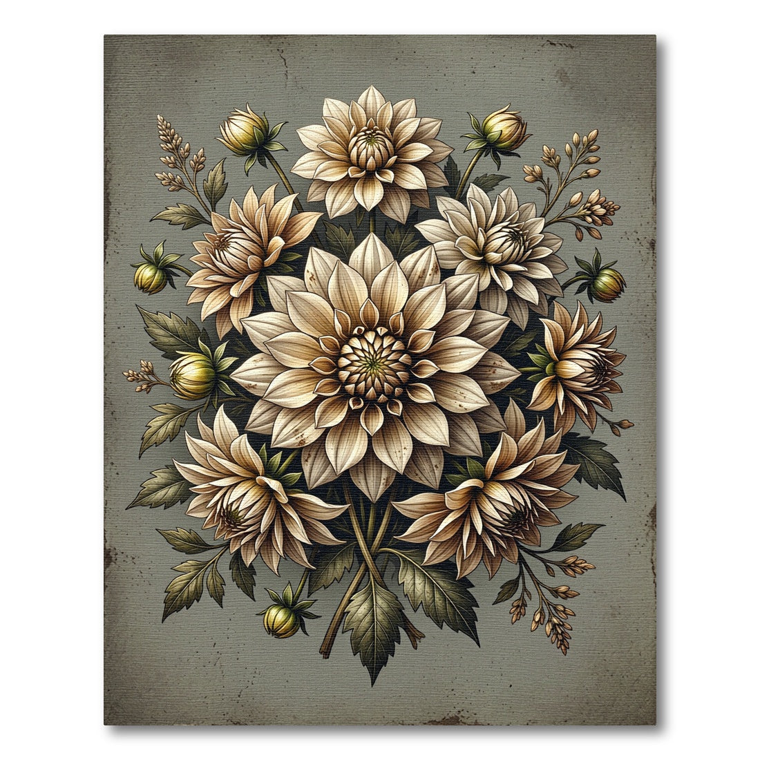 Muted Beige Ethereal Dalia Floral Composition Rug