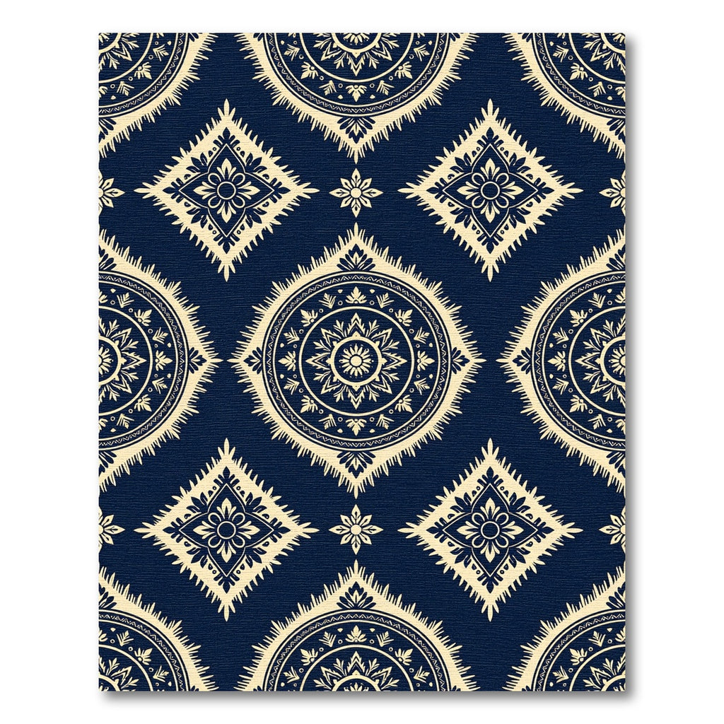 Navy Cream Ikat Radial Medallion Rug