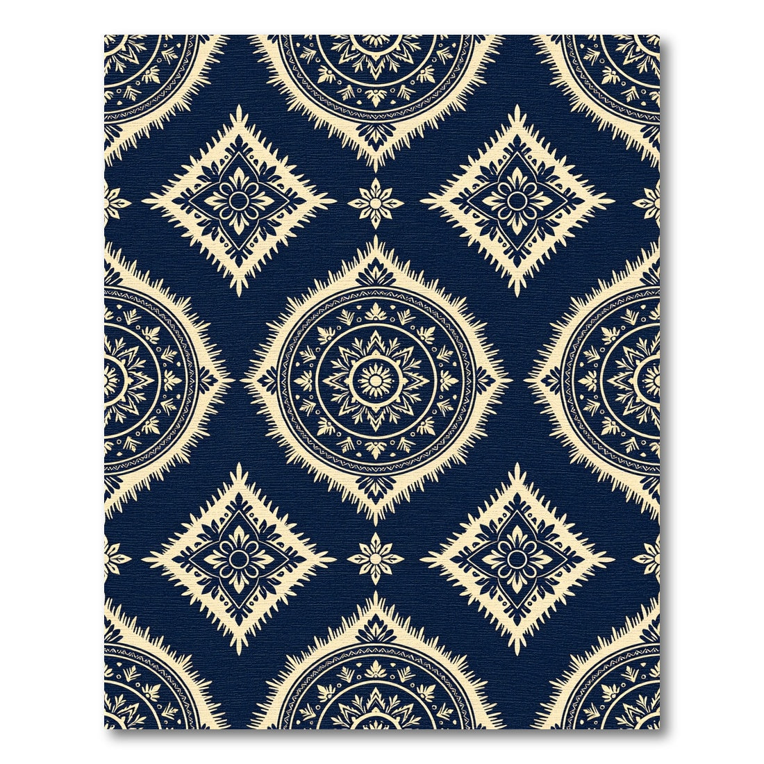 Navy Cream Ikat Radial Medallion Rug