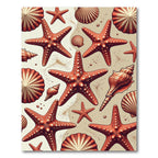 Coastal Red Starfish and Seashell Coral Rug