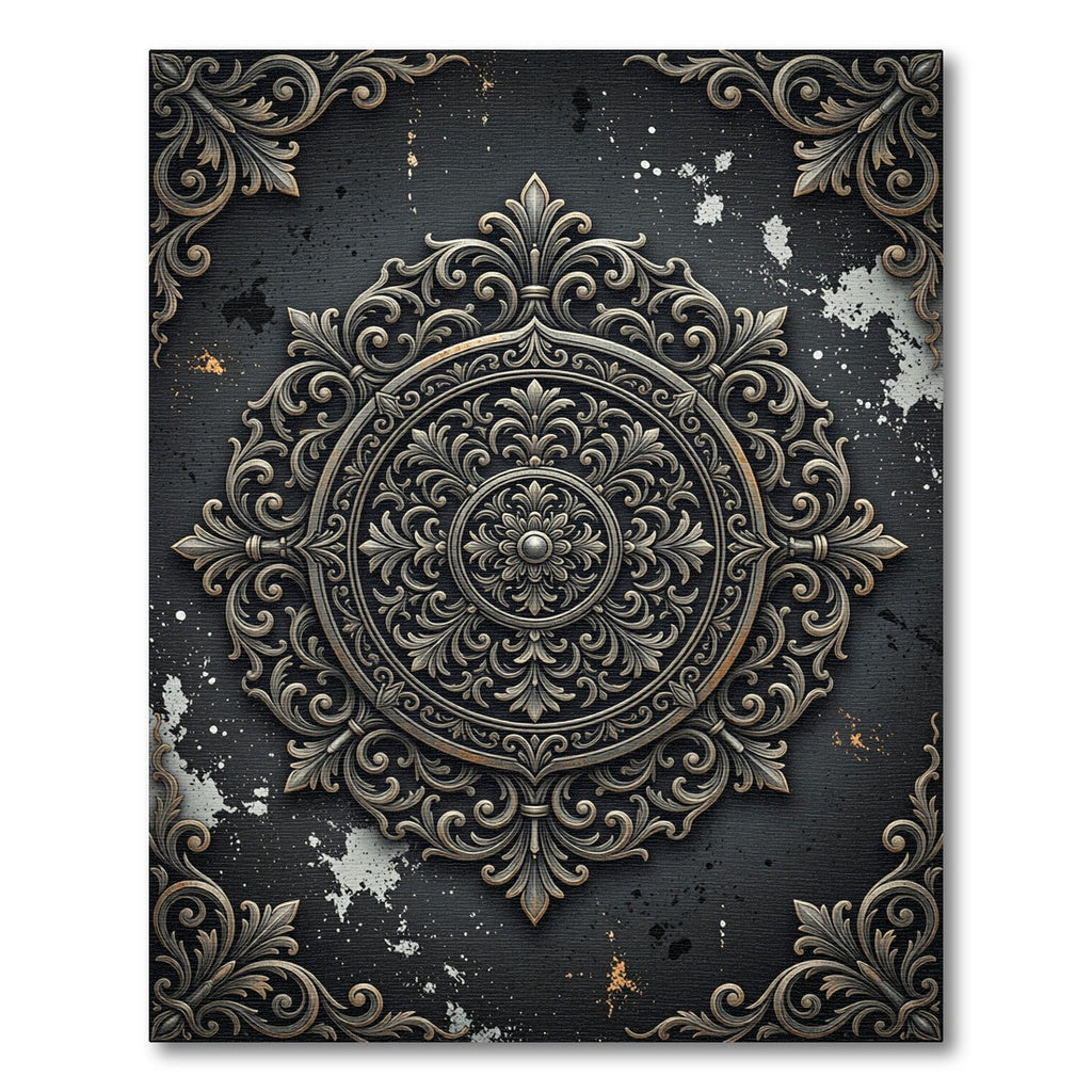 Ornate Charcoal Silver Victorian Medallion Rug