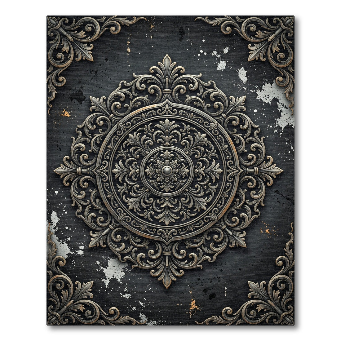 Ornate Charcoal Silver Victorian Medallion Rug