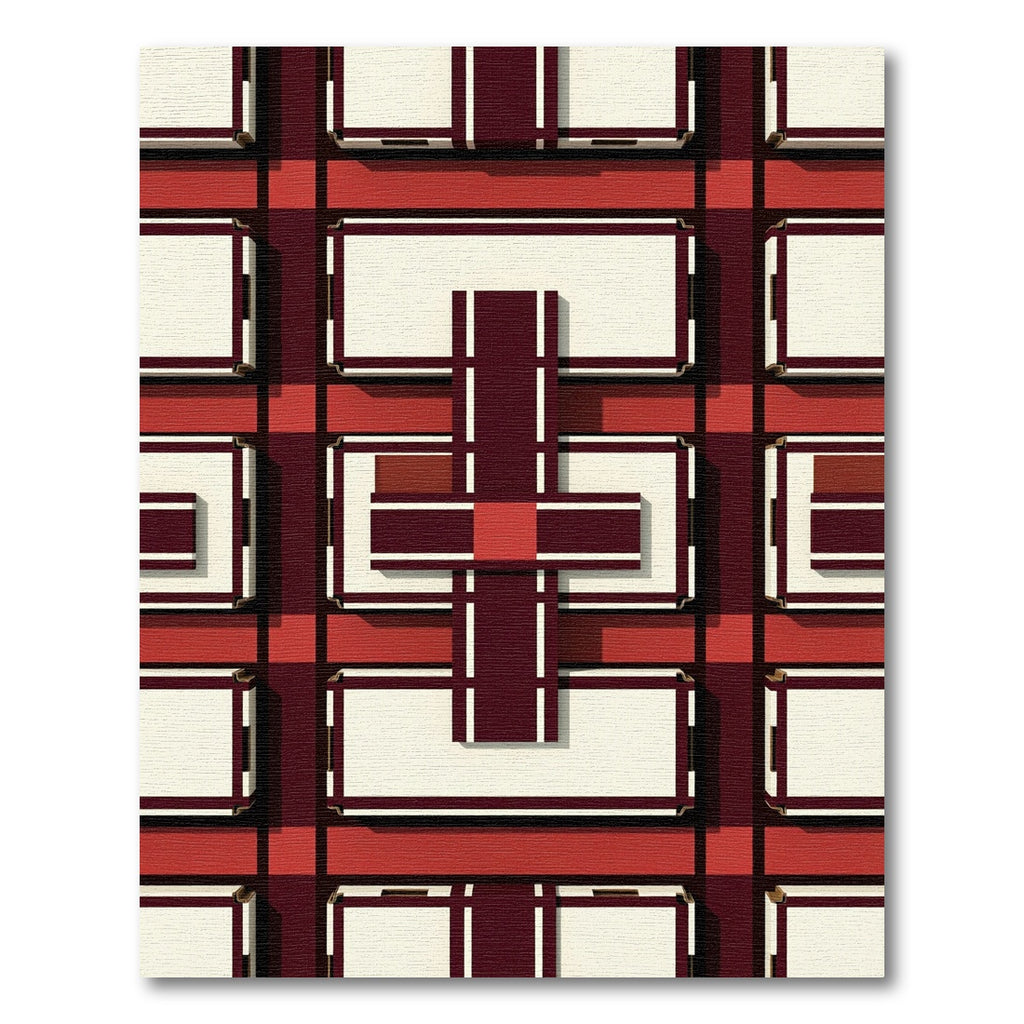 Deep Red Cream Plaid Grid Rug