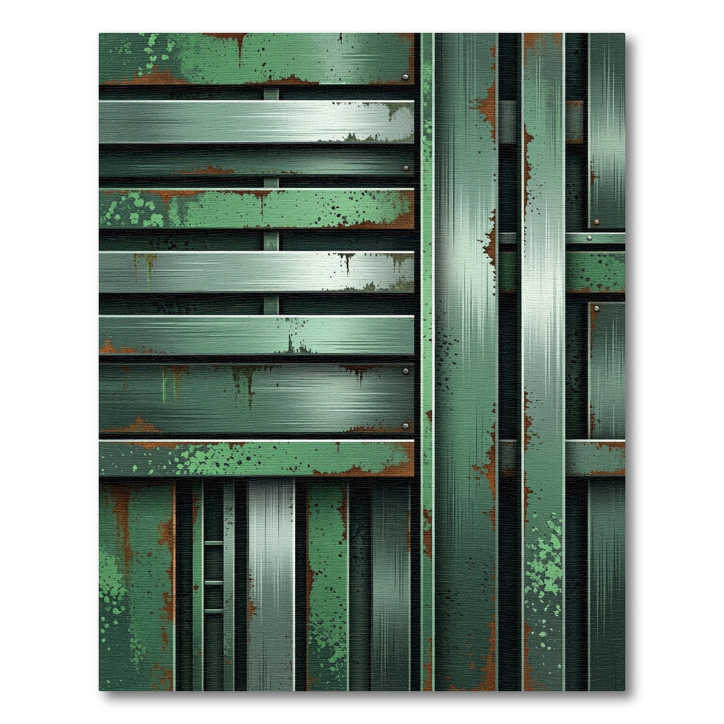 Green Rusty Metal Texture Stripes Rug