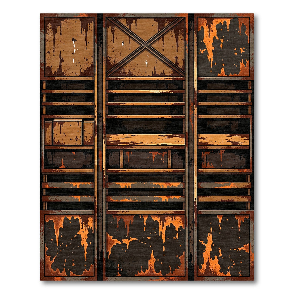 Industrial Rusted Metal Shelf Design Rug