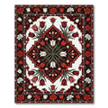 Crimson and White Floral Diamond Border Rug