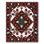Crimson and White Floral Diamond Border Rug