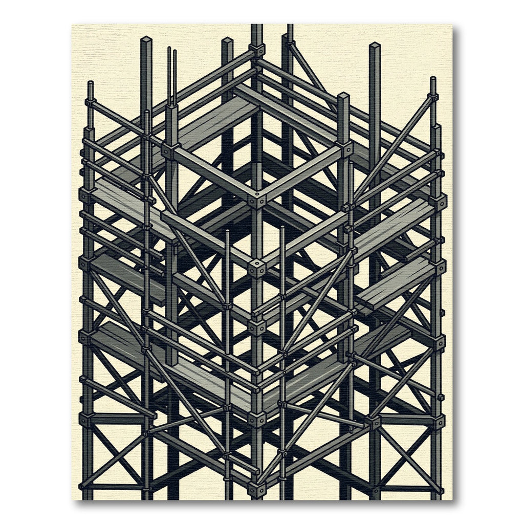 Industrial Monochrome Geometric Scaffold Grid Rug