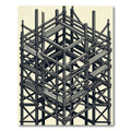 Industrial Monochrome Geometric Scaffold Grid Rug