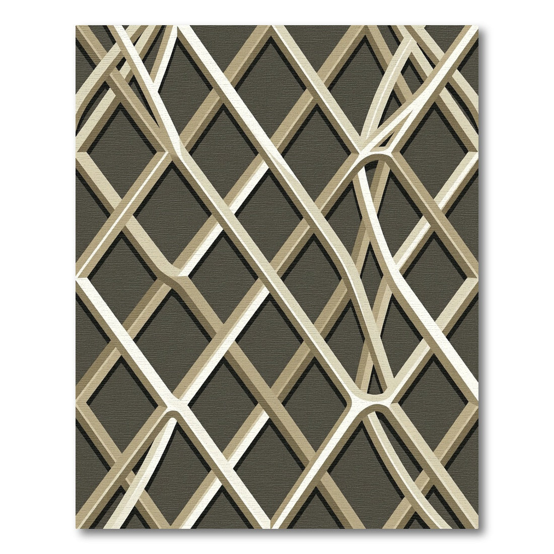 Modern Neutral Interwoven Lattice Grid Rug