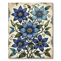 Antique Blue Clematis Floral Botanical Illustration Rug