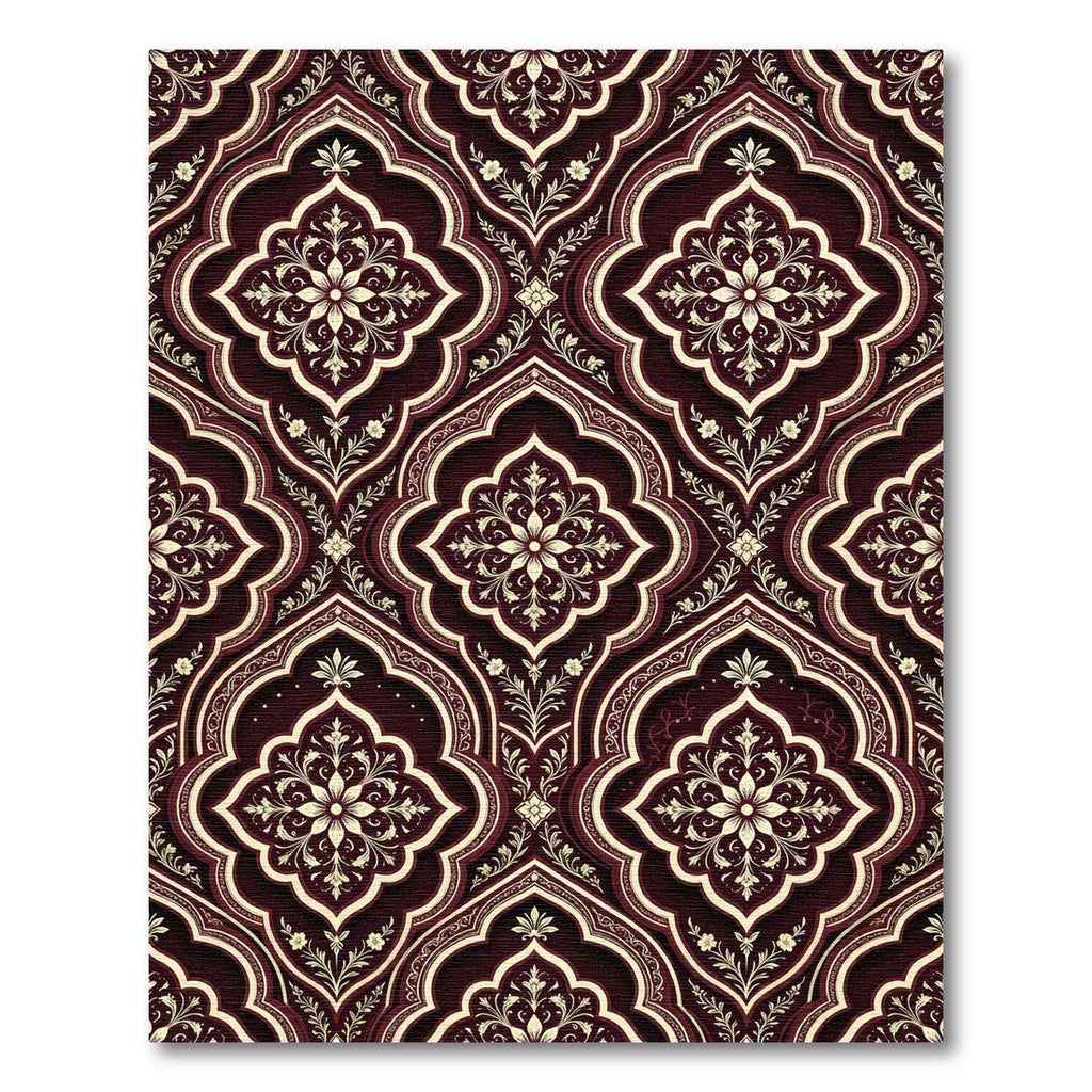 Crimson Floral Arabesque Damask Rug