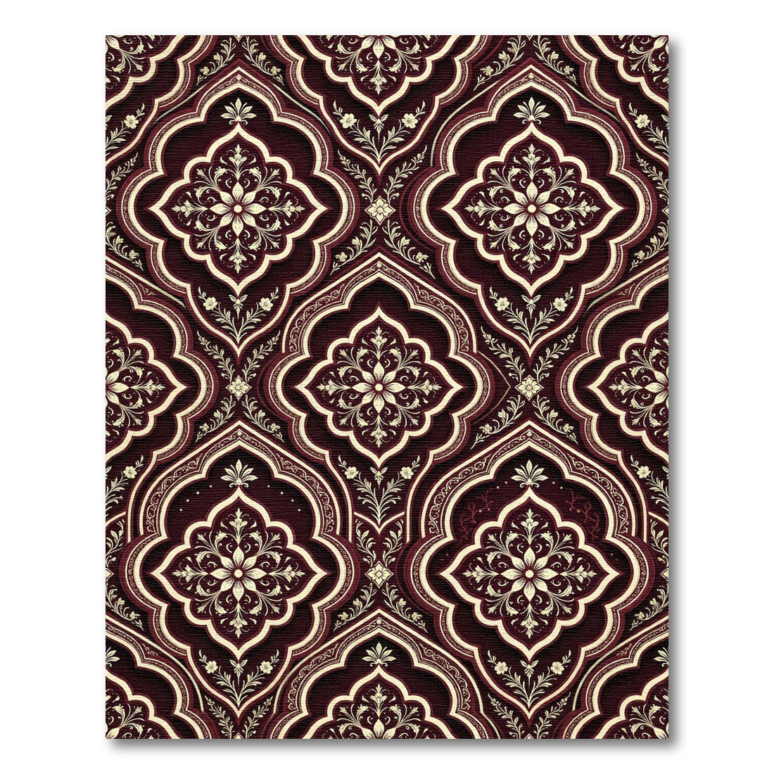 Crimson Floral Arabesque Damask Rug