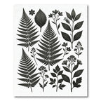 Monochrome Botanical Fern and Wildflower Illustration Rug