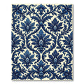 Elegant Navy Blue Damask Leaf Scroll Rug