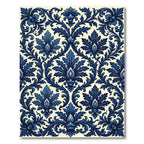 Elegant Navy Blue Damask Leaf Scroll Rug