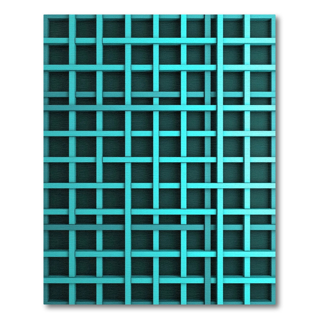 Cyan Geometric Grid Contemporary Rug