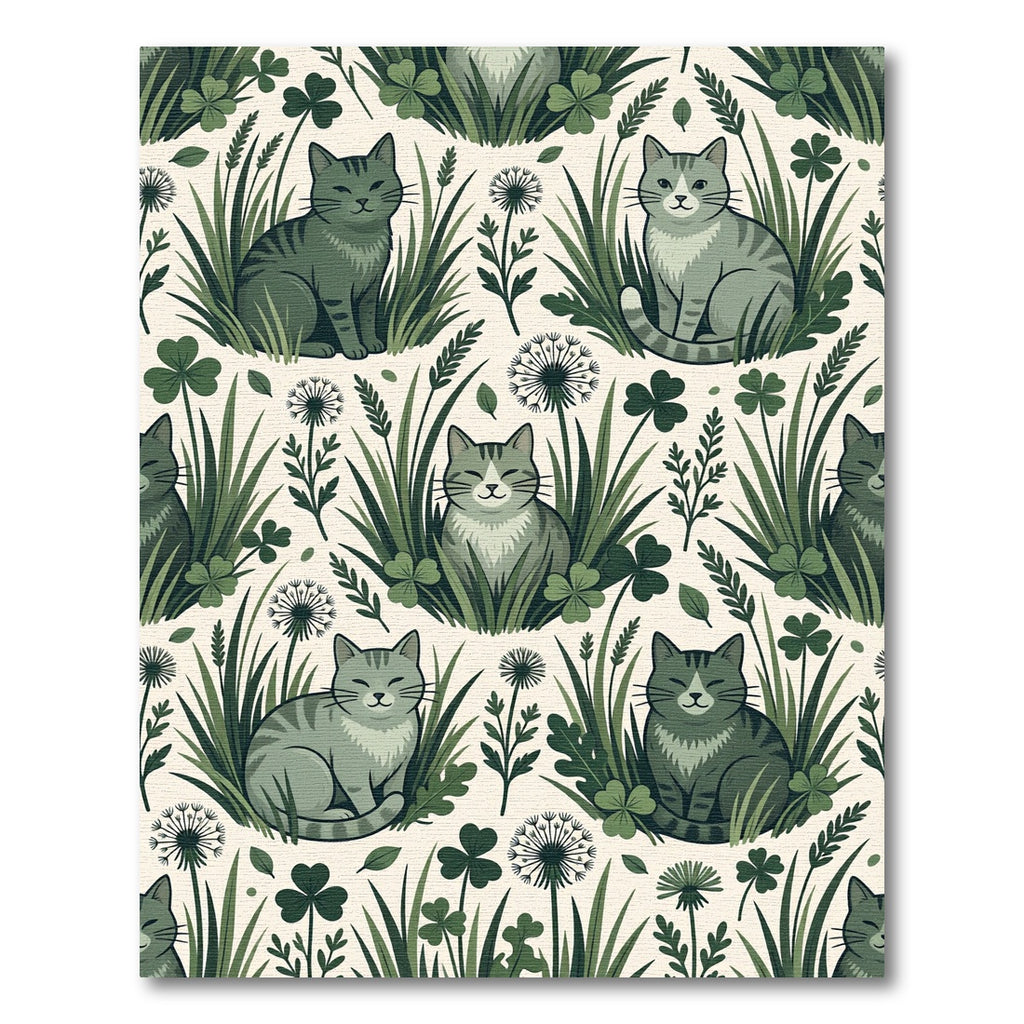 Green Cats Among Grass Dandelion Clovers Rug
