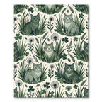 Green Cats Among Grass Dandelion Clovers Rug