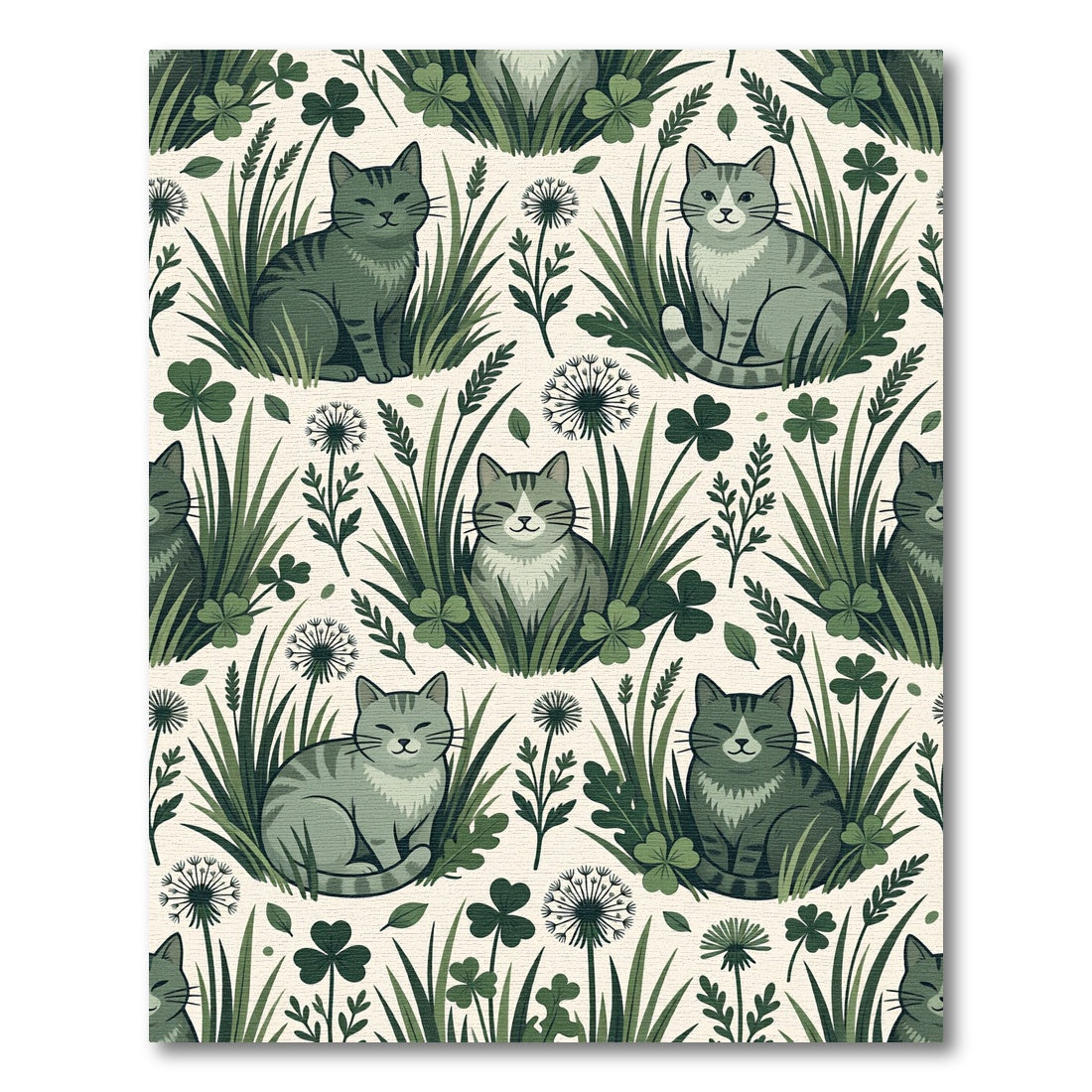 Green Cats Among Grass Dandelion Clovers Rug