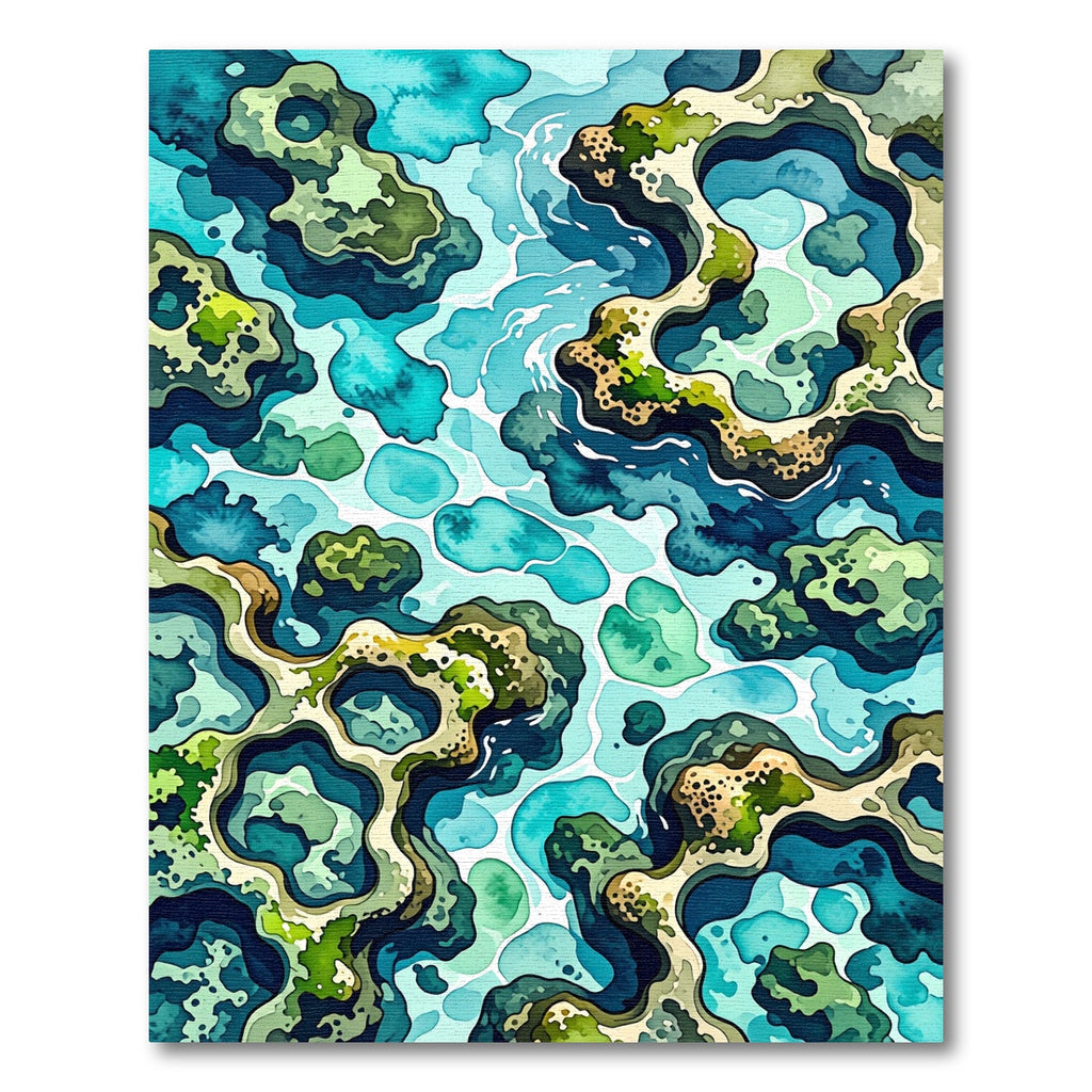 Coastal Teal Abstract Reef Shoreline Rug