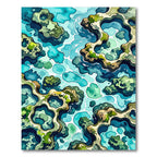 Coastal Teal Abstract Reef Shoreline Rug