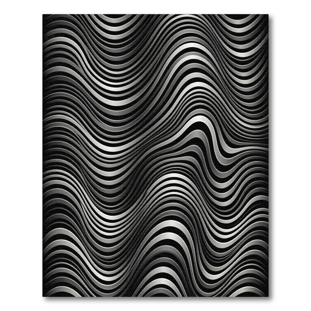 Silver Black Wavy Stripe Illusion Rug