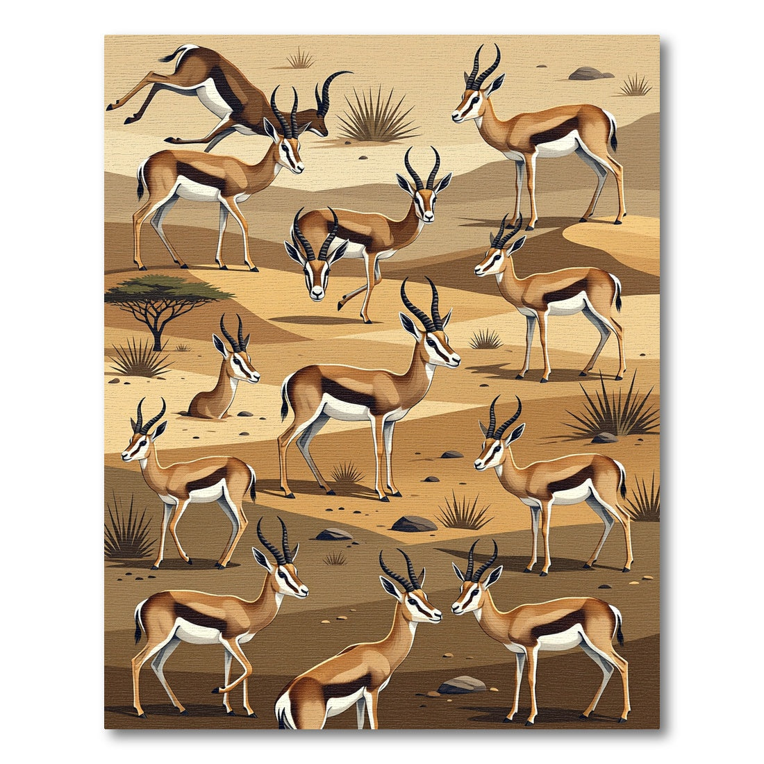 Earthy Savannah Gazelle Herd Illustration Rug