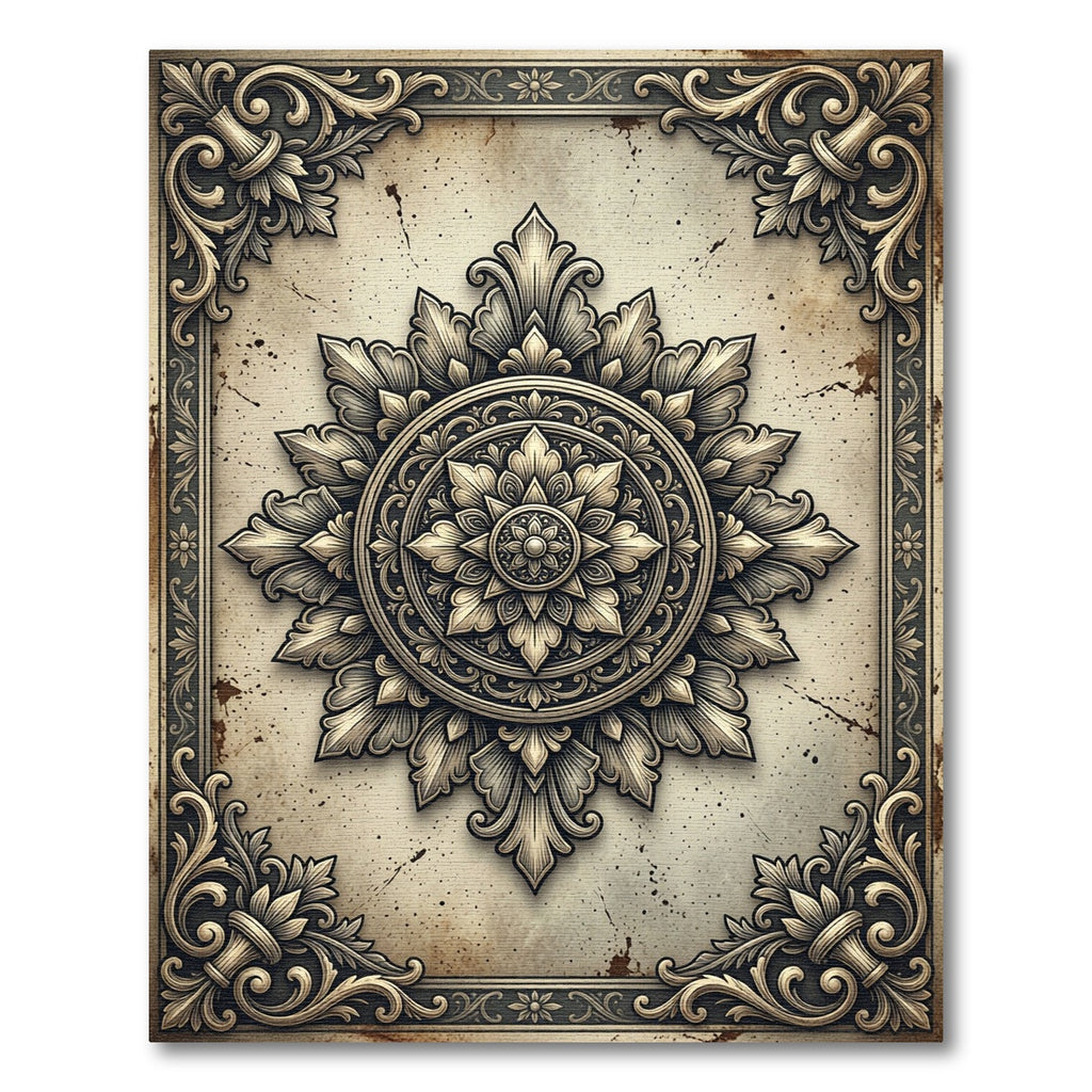 Ornate Baroque Gold Cream Floral Medallion Rug