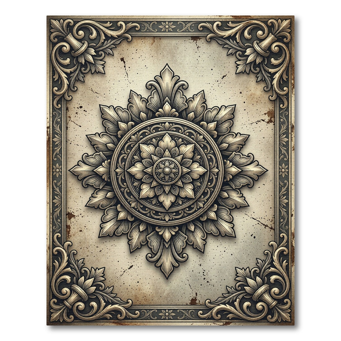 Ornate Baroque Gold Cream Floral Medallion Rug