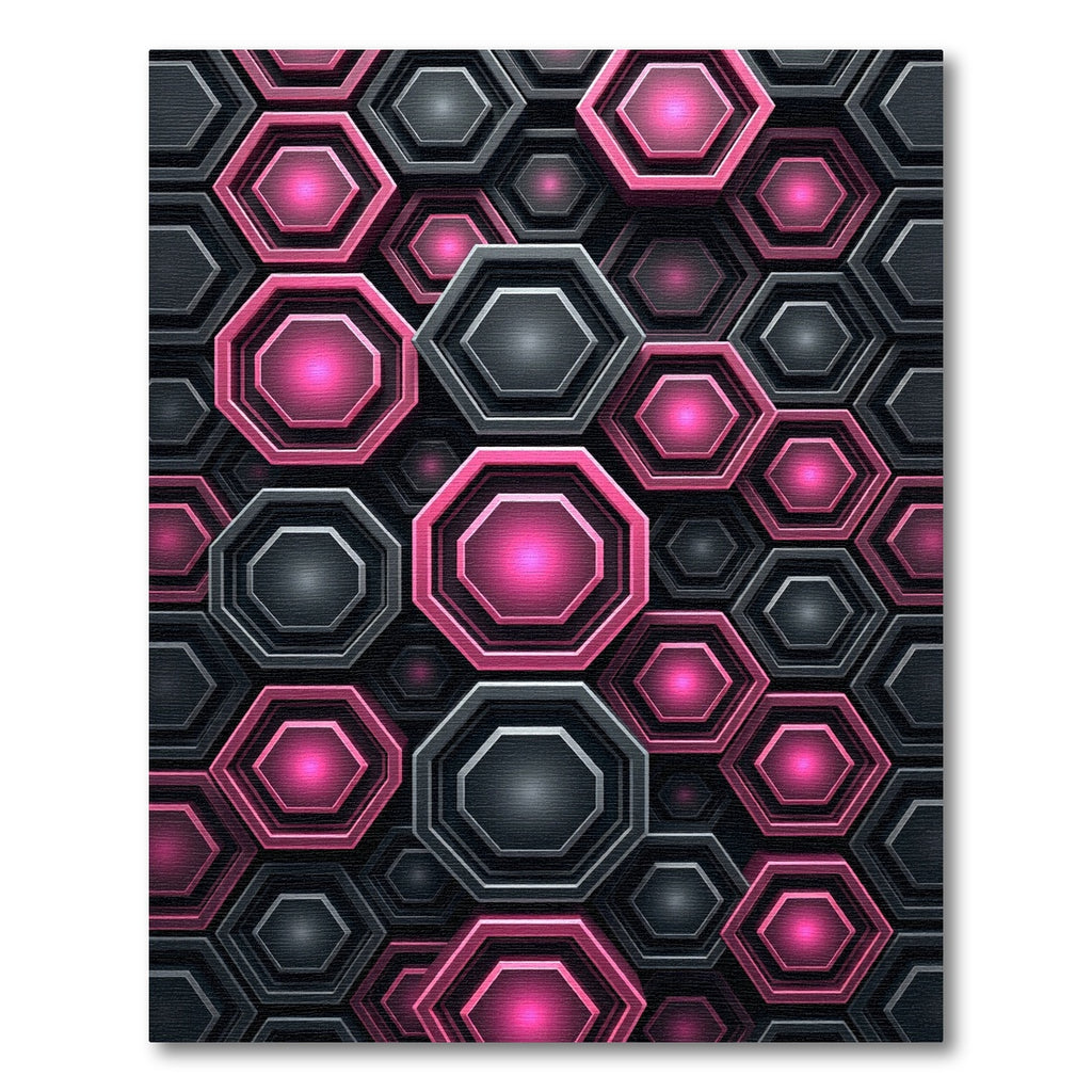 Neon Pink and Charcoal Geometric Hexagon Rug