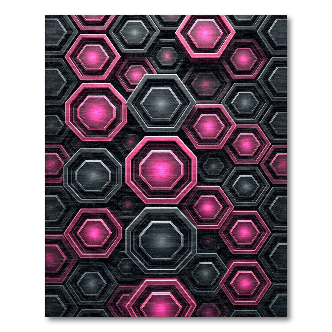 Neon Pink and Charcoal Geometric Hexagon Rug