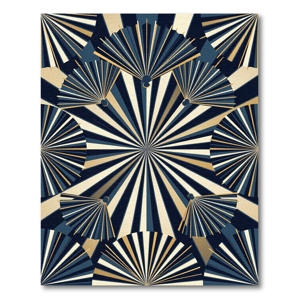 Art Deco Navy and Gold Fan Rug