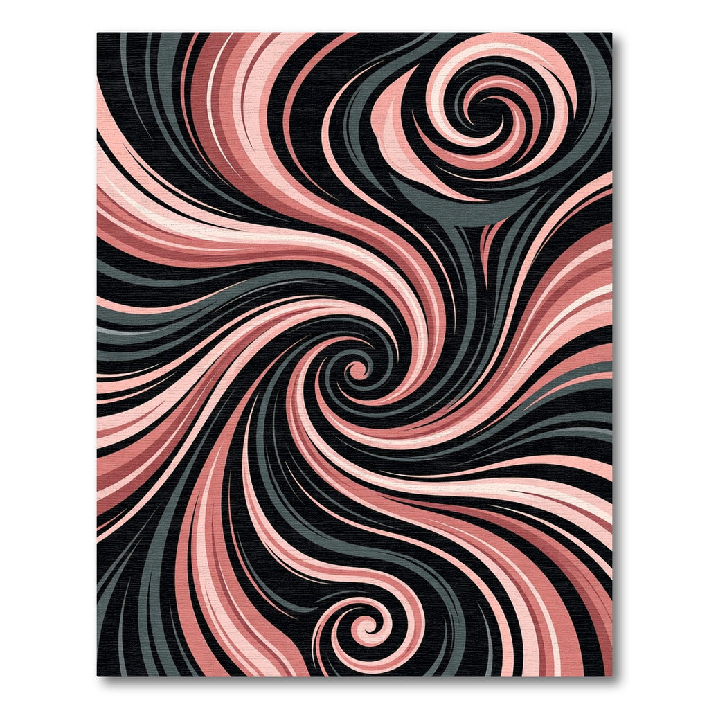 Modern Dusty Rose Black Swirl Abstract Rug